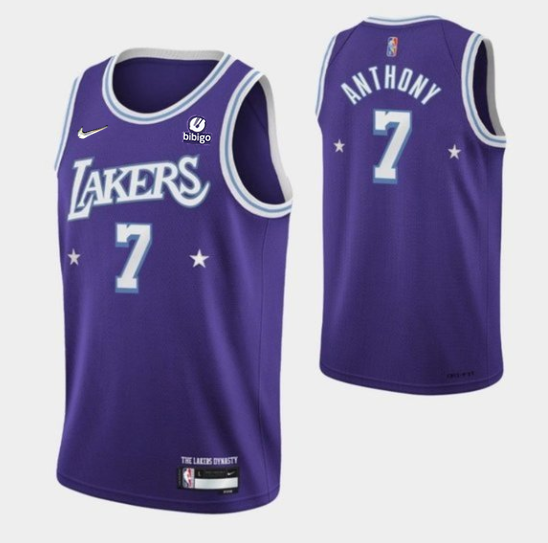 Men's Purple Los Angeles Lakers #7 Carmelo Anthony 2021 City Edition 75th Anniversary Stitched Jersey